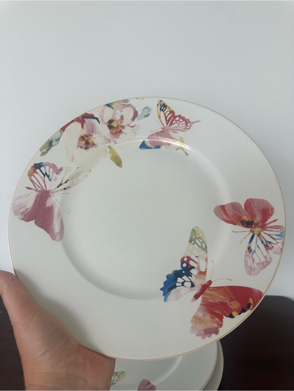 Butterfly Floral Dinner Plate - White and Pink
